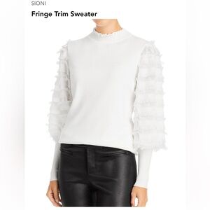 Sioni White Fringe Trim Sweater